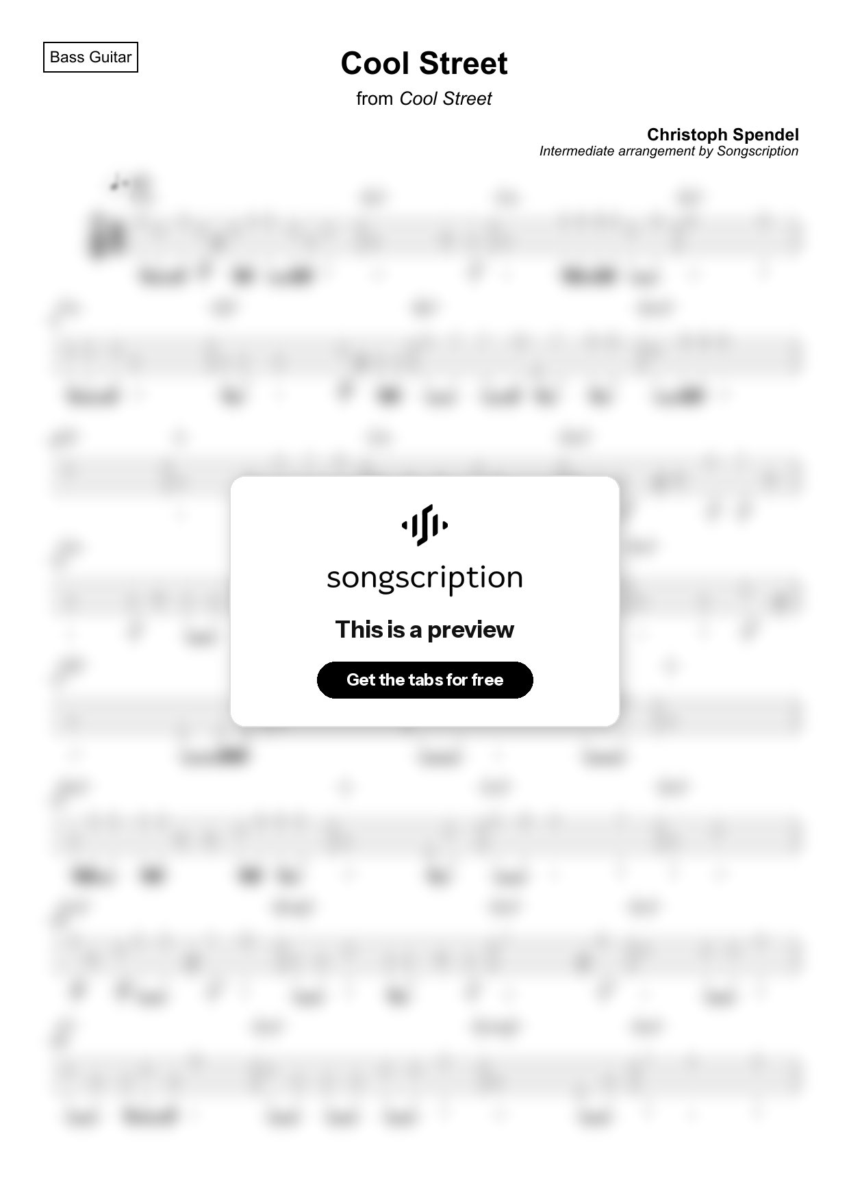 Intermediate Bass Guitar Tabs for "Cool Street" by Christoph Spendel