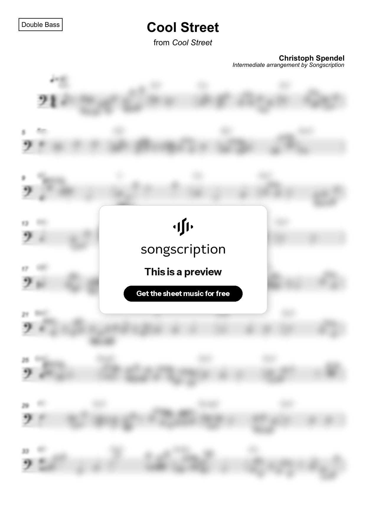 Intermediate Double Bass Sheet Music for "Cool Street" by Christoph Spendel