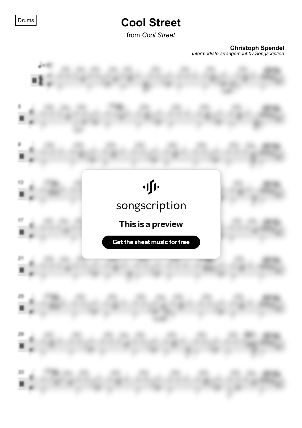Intermediate Drums Sheet Music for "Cool Street" by Christoph Spendel