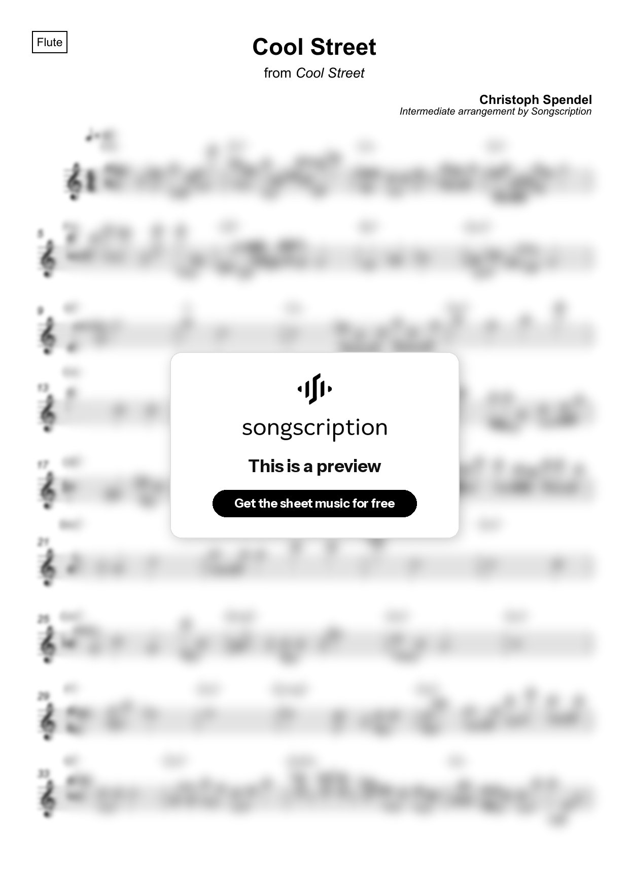 Intermediate Flute Sheet Music for "Cool Street" by Christoph Spendel