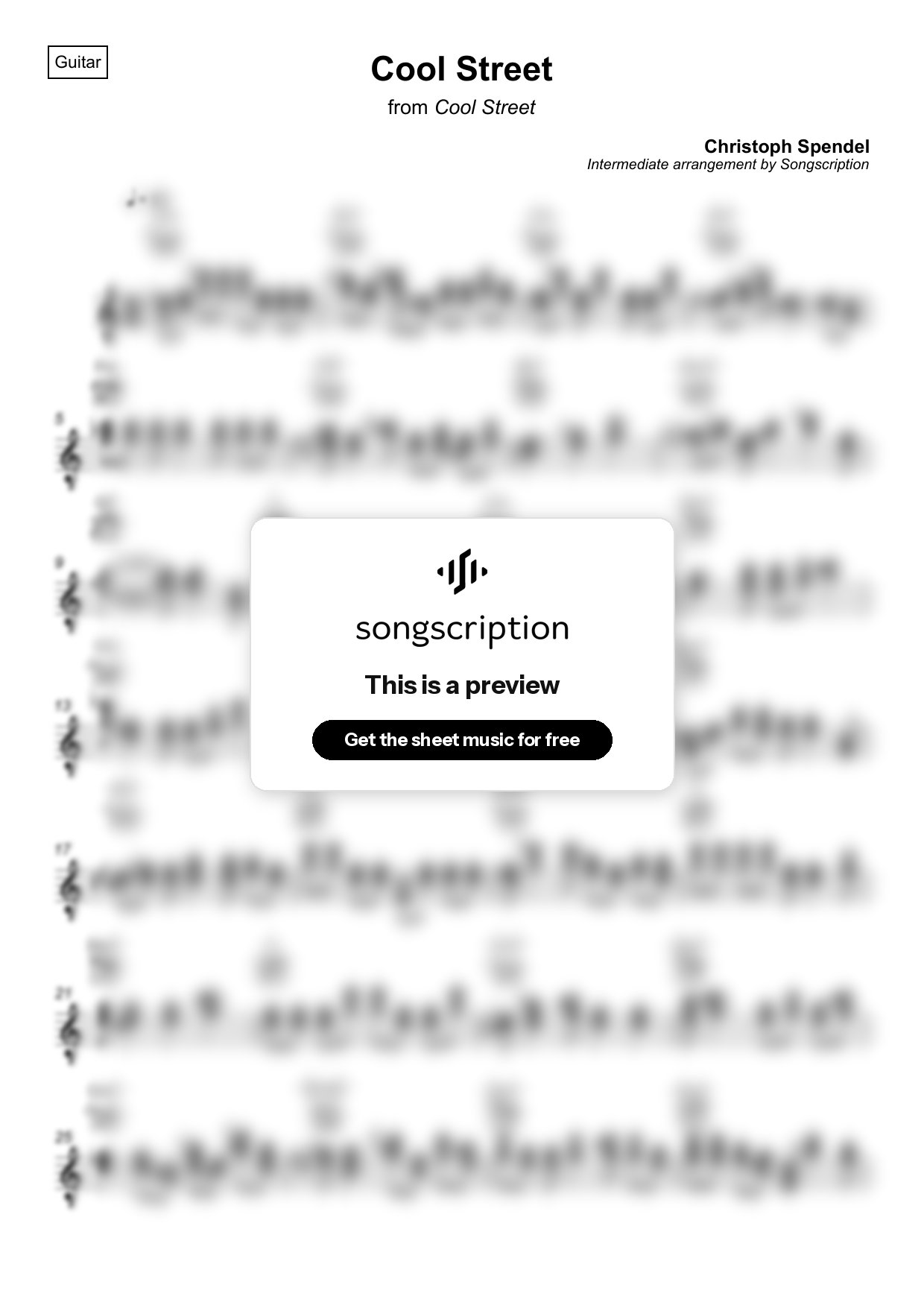 Intermediate Acoustic Guitar Sheet Music for "Cool Street" by Christoph Spendel