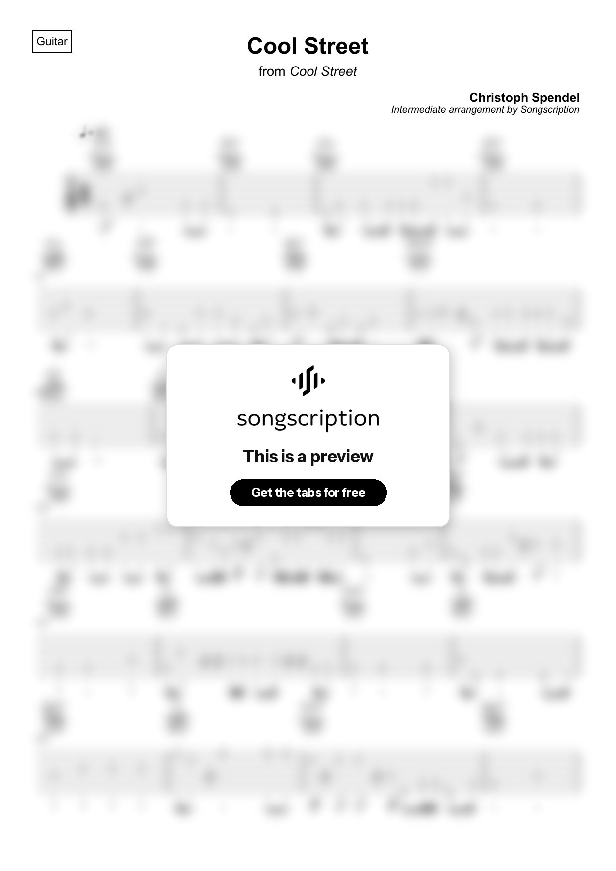Intermediate Acoustic Guitar Tabs for "Cool Street" by Christoph Spendel