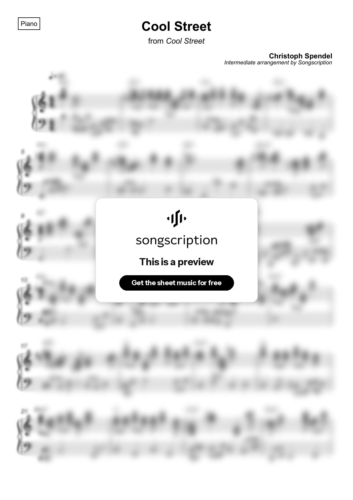 Intermediate Piano Sheet Music for "Cool Street" by Christoph Spendel