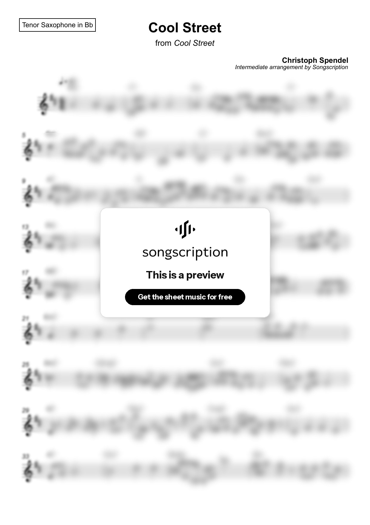 Intermediate Tenor Sax Sheet Music for "Cool Street" by Christoph Spendel