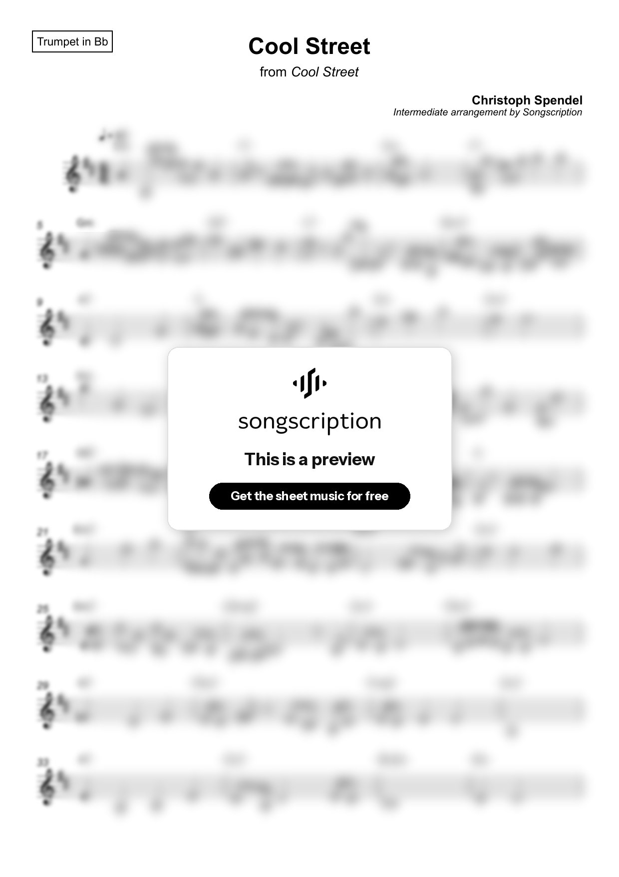 Intermediate Trumpet Sheet Music for "Cool Street" by Christoph Spendel