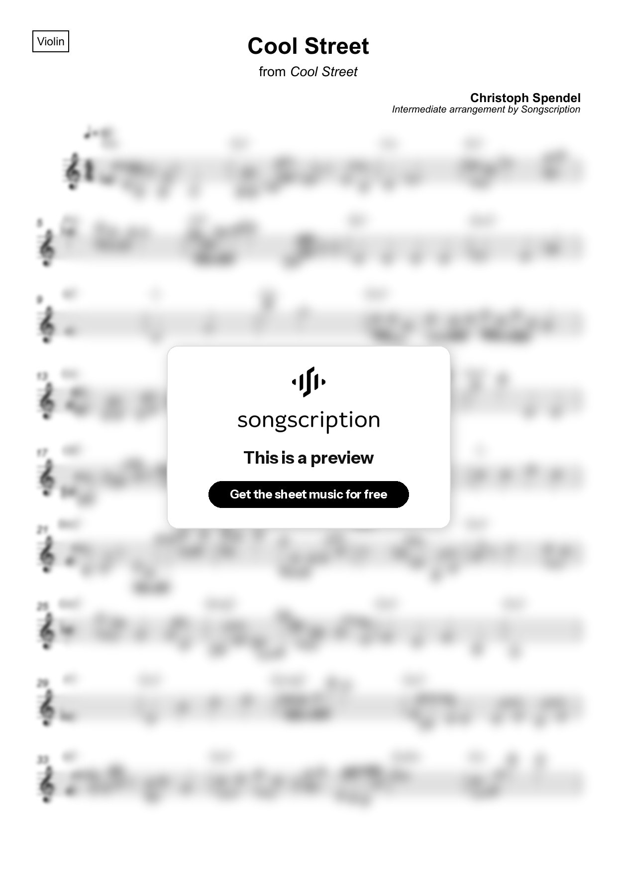 Intermediate Violin Sheet Music for "Cool Street" by Christoph Spendel
