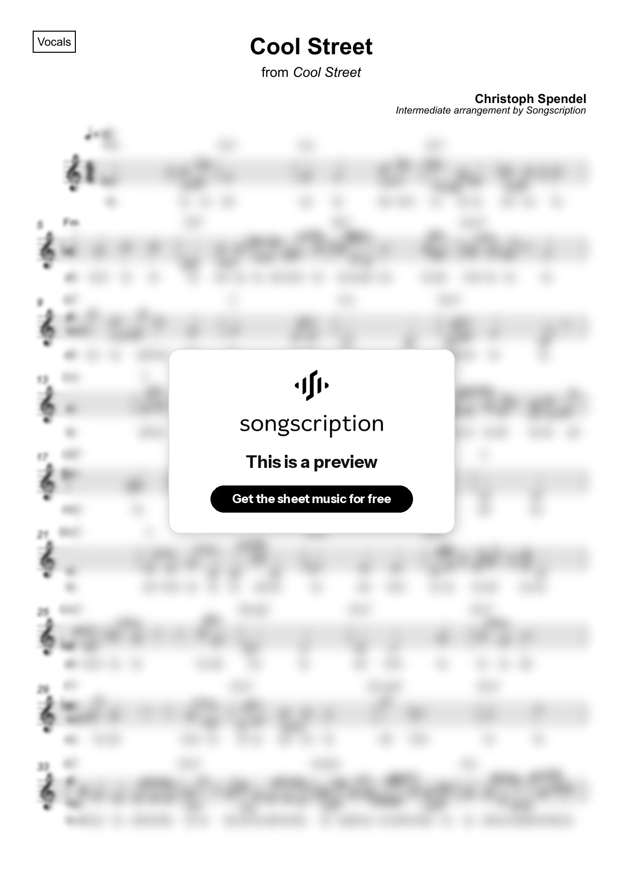 Intermediate Vocals Sheet Music for "Cool Street" by Christoph Spendel