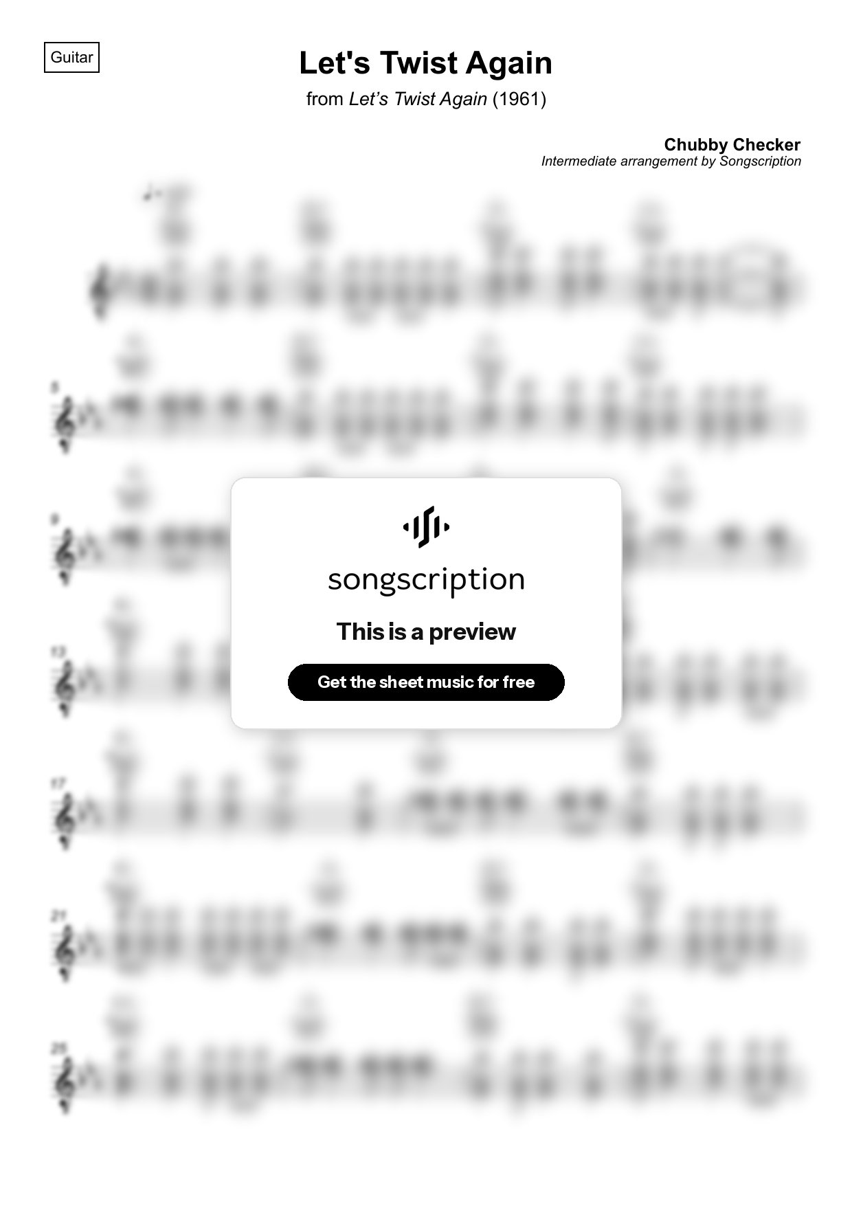 Intermediate Acoustic Guitar Sheet Music for "Let's Twist Again" by Chubby Checker