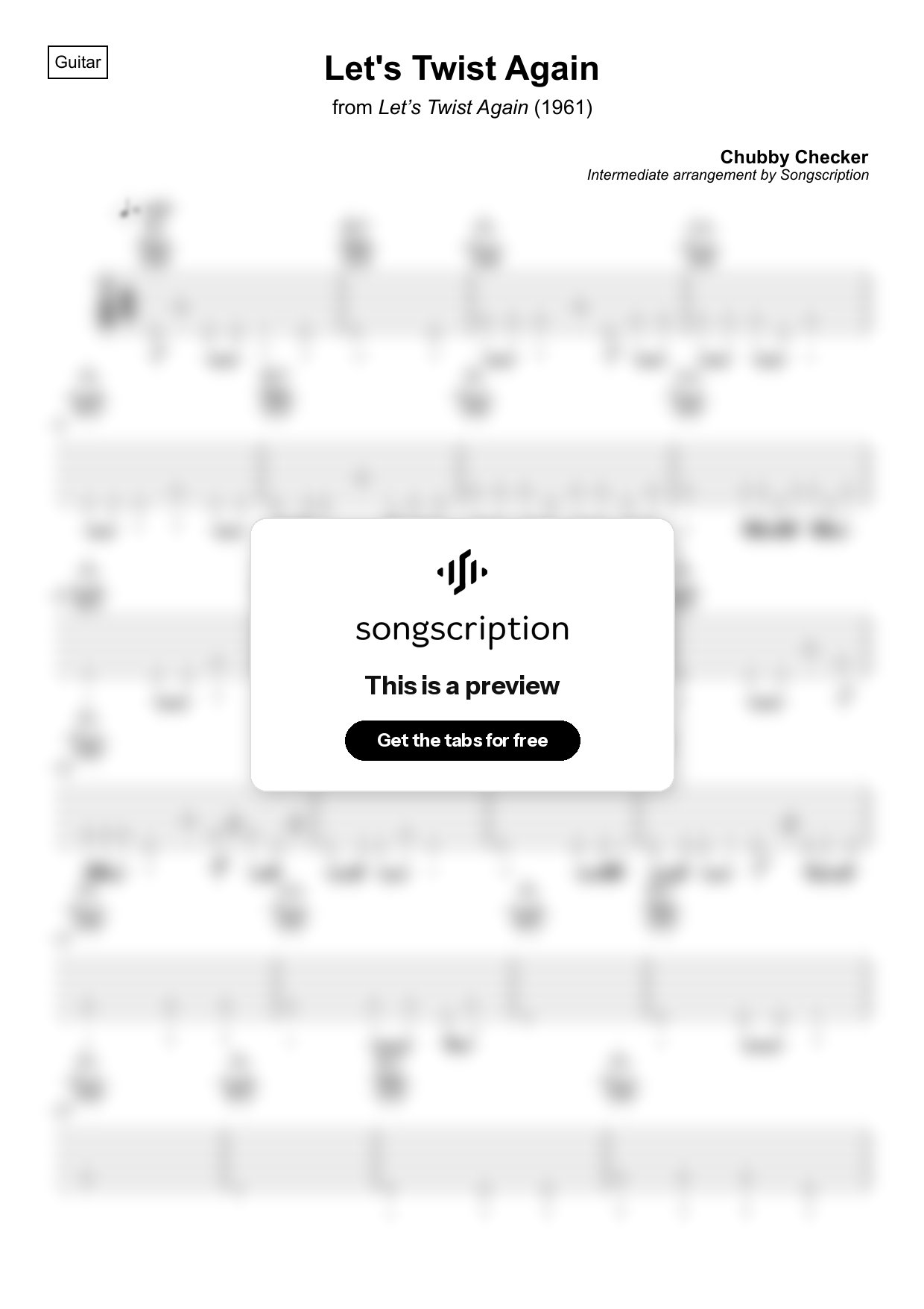 Intermediate Acoustic Guitar Tabs for "Let's Twist Again" by Chubby Checker