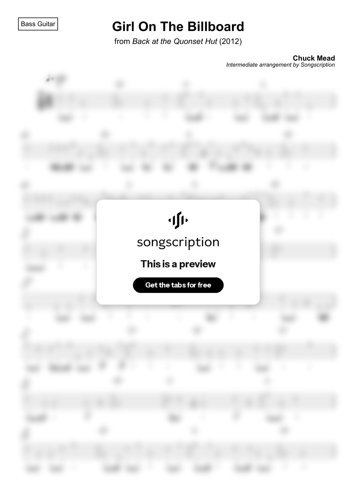 Intermediate Bass Guitar Tabs for "Girl On The Billboard" by Chuck Mead