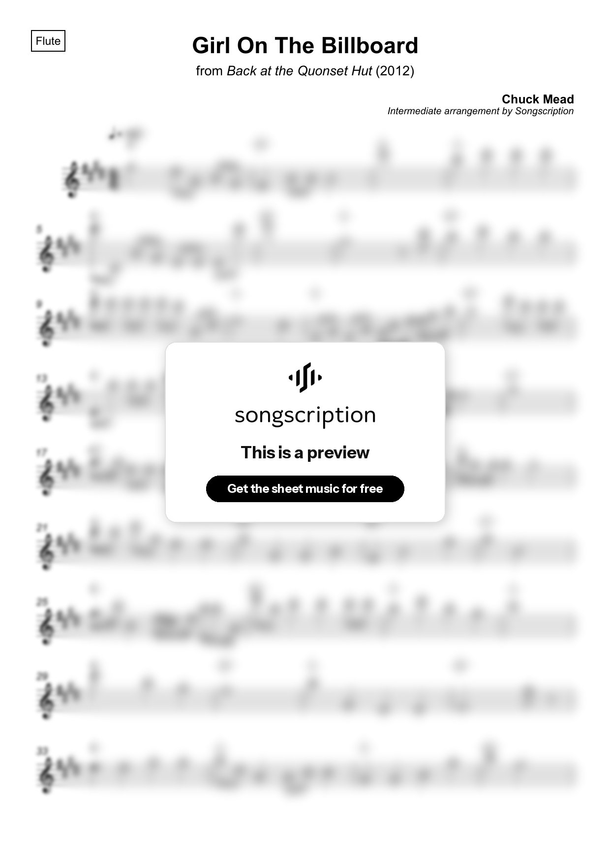 Intermediate Flute Sheet Music for "Girl On The Billboard" by Chuck Mead