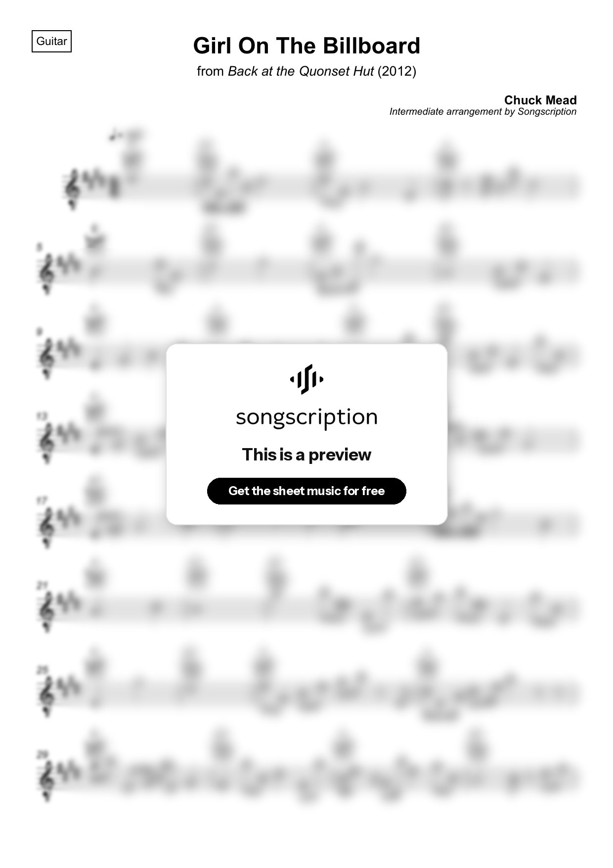 Intermediate Acoustic Guitar Sheet Music for "Girl On The Billboard" by Chuck Mead