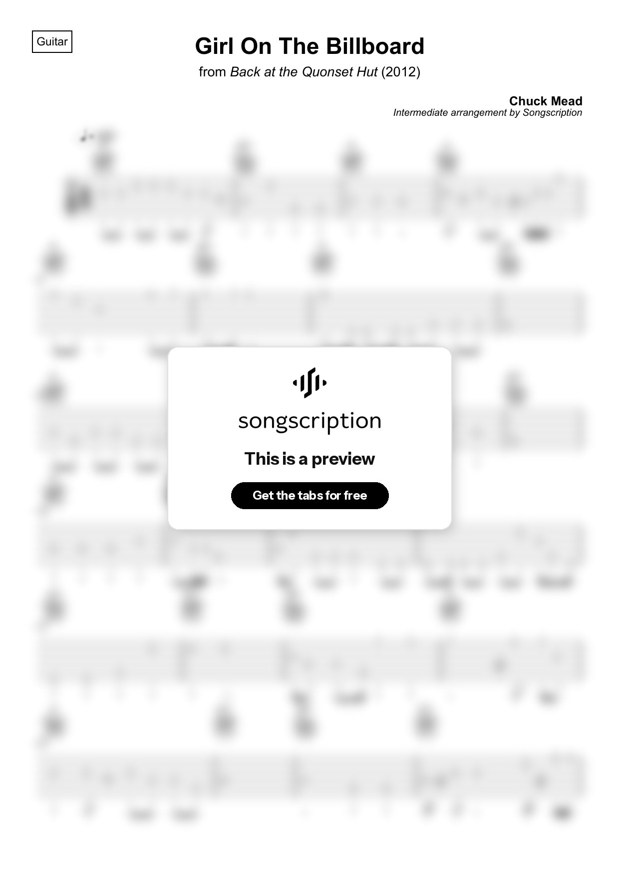 Intermediate Acoustic Guitar Tabs for "Girl On The Billboard" by Chuck Mead