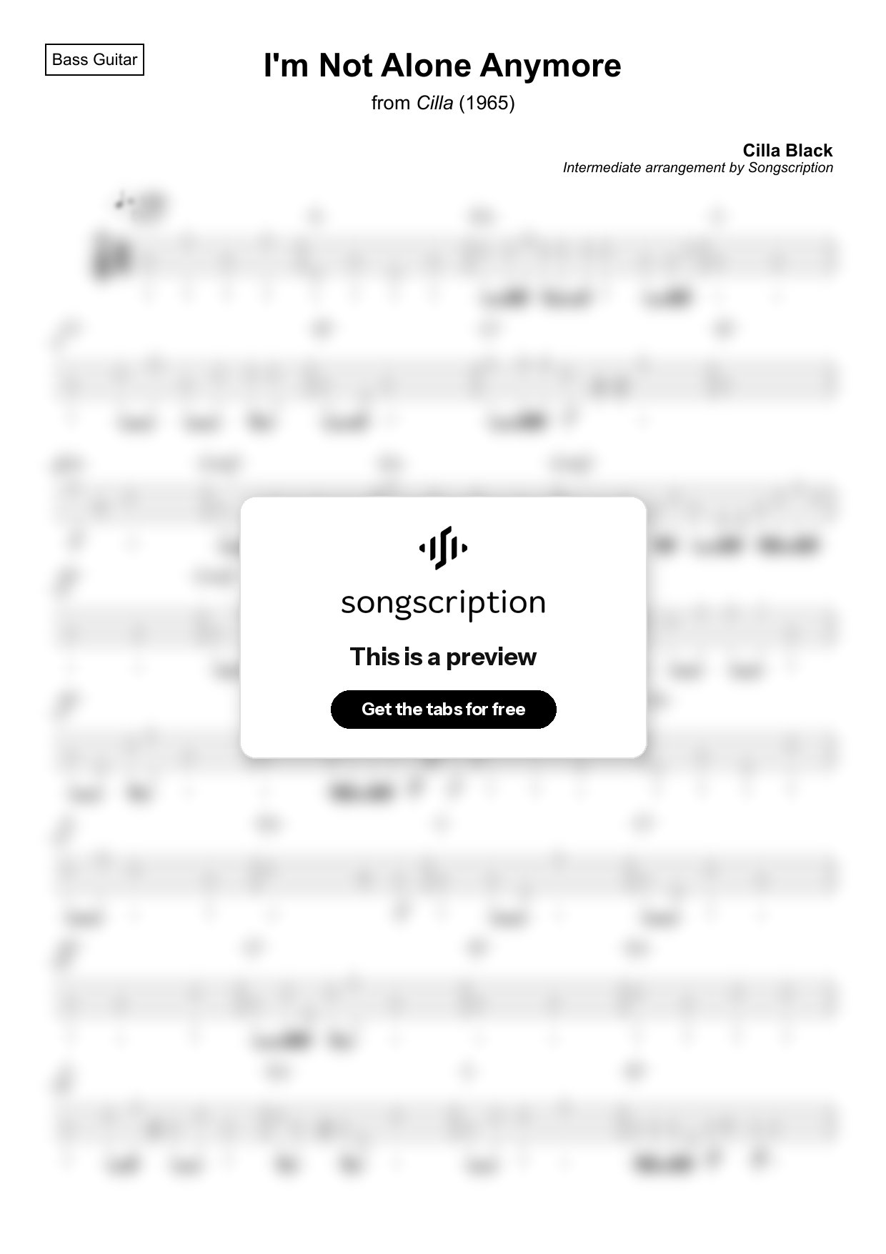 Intermediate Bass Guitar Tabs for "I'm Not Alone Anymore" by Cilla Black