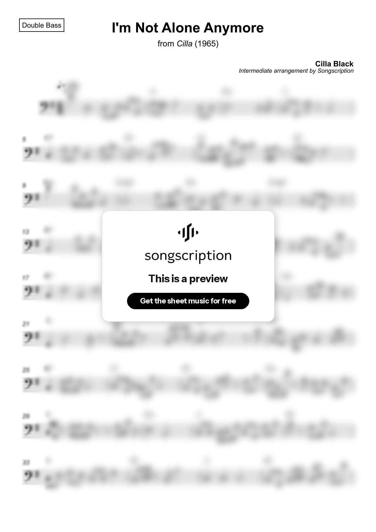 Intermediate Double Bass Sheet Music for "I'm Not Alone Anymore" by Cilla Black