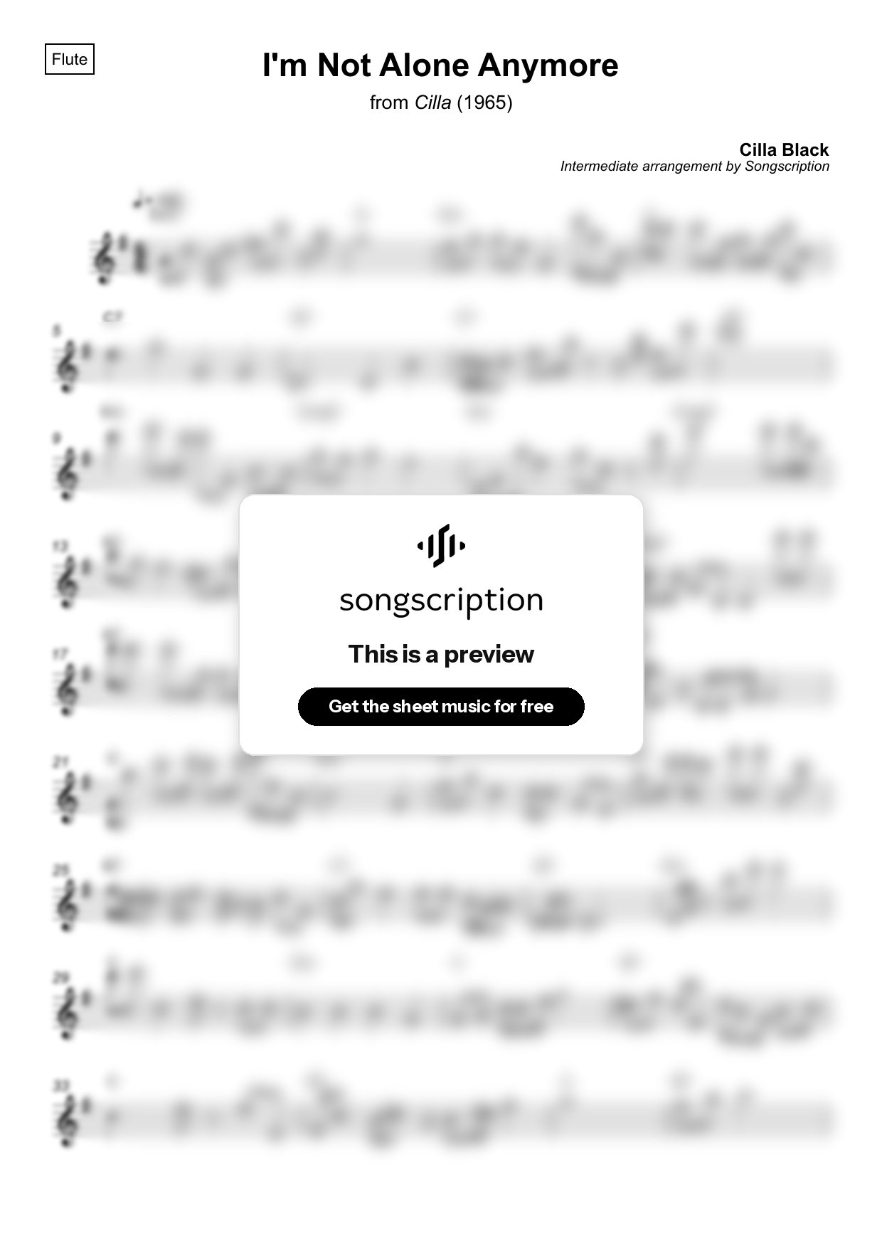 Intermediate Flute Sheet Music for "I'm Not Alone Anymore" by Cilla Black