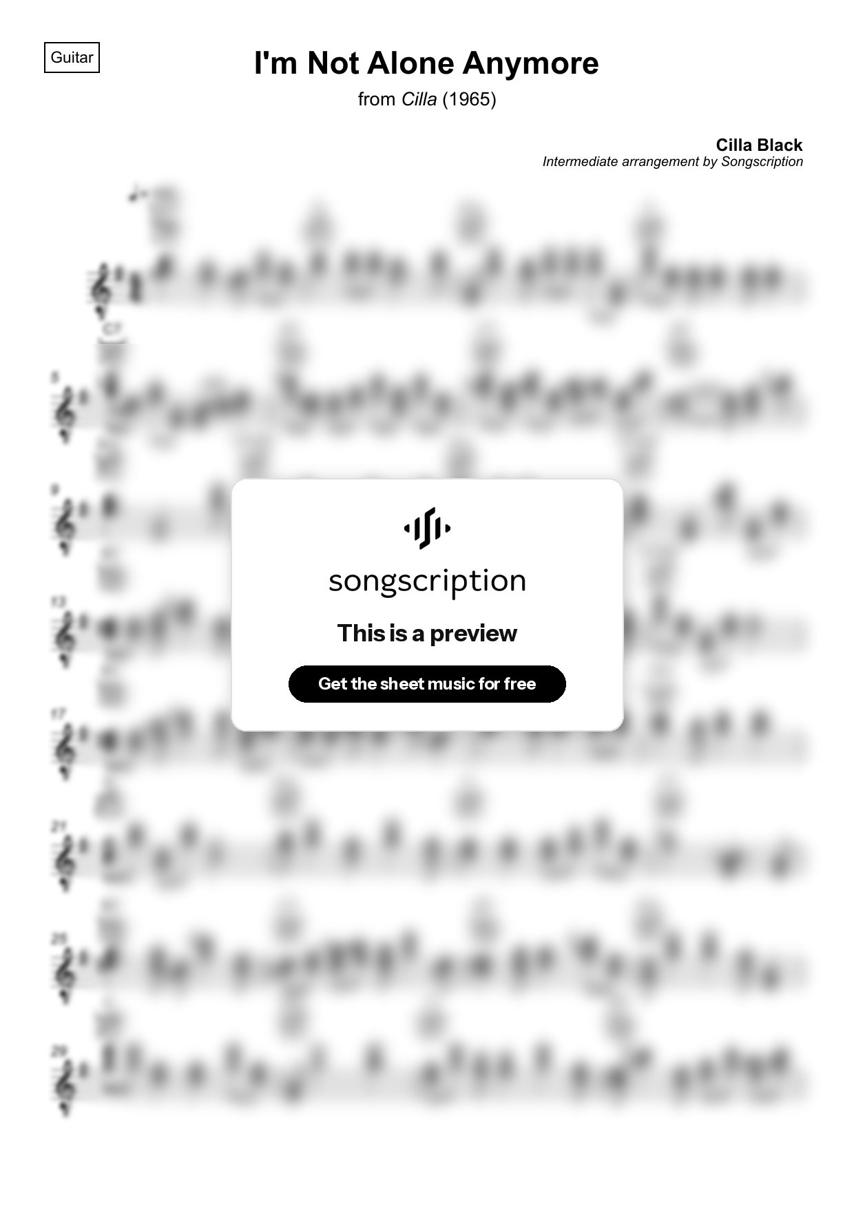Intermediate Acoustic Guitar Sheet Music for "I'm Not Alone Anymore" by Cilla Black