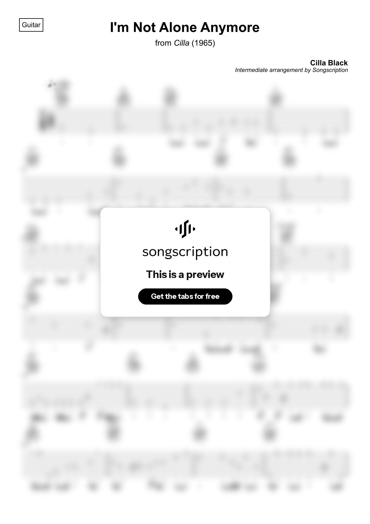 Intermediate Acoustic Guitar Tabs for "I'm Not Alone Anymore" by Cilla Black