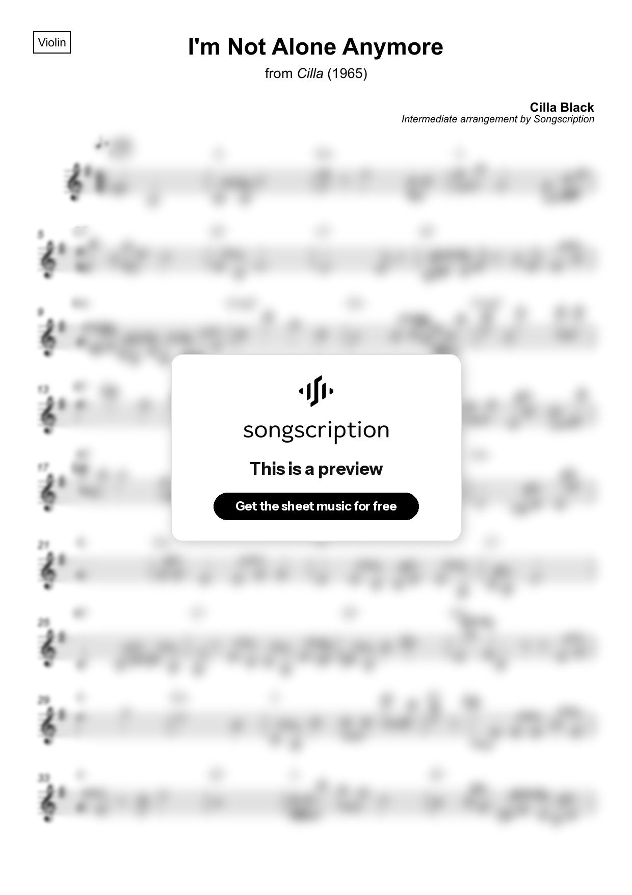 Intermediate Violin Sheet Music for "I'm Not Alone Anymore" by Cilla Black