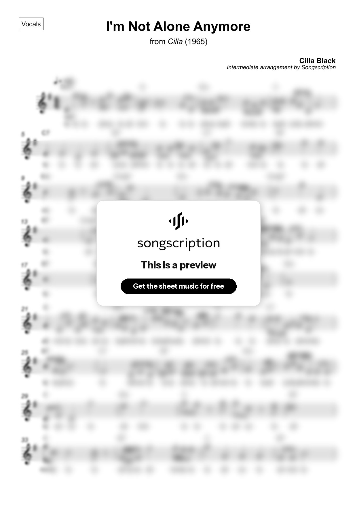 Intermediate Vocals Sheet Music for "I'm Not Alone Anymore" by Cilla Black