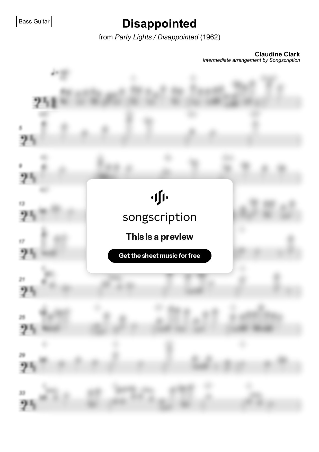 Intermediate Bass Guitar Sheet Music for "Disappointed" by Claudine Clark