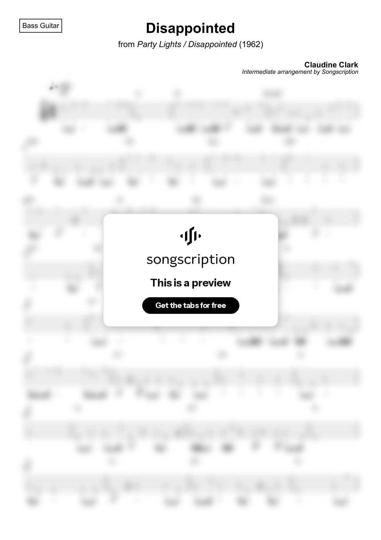 Intermediate Bass Guitar Tabs for "Disappointed" by Claudine Clark