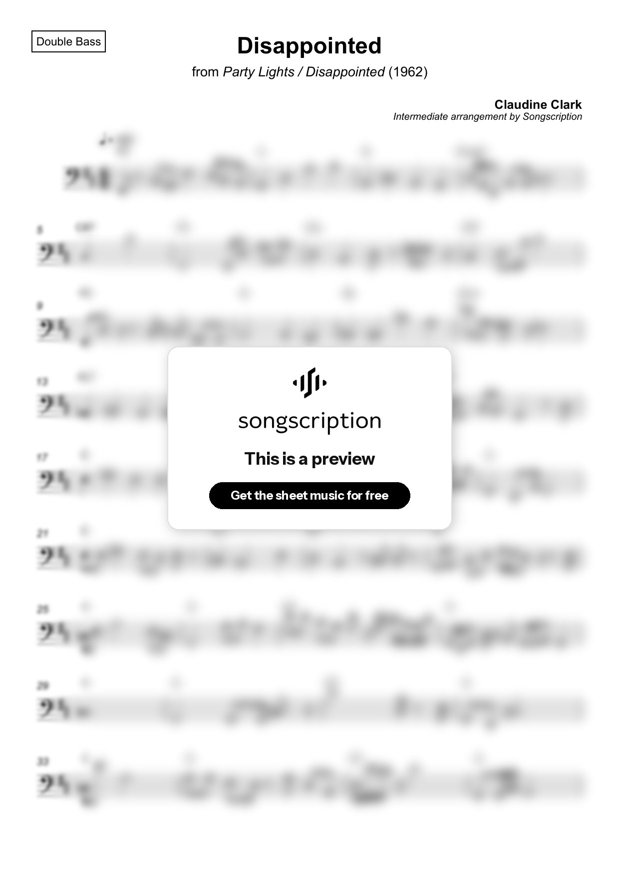 Intermediate Double Bass Sheet Music for "Disappointed" by Claudine Clark