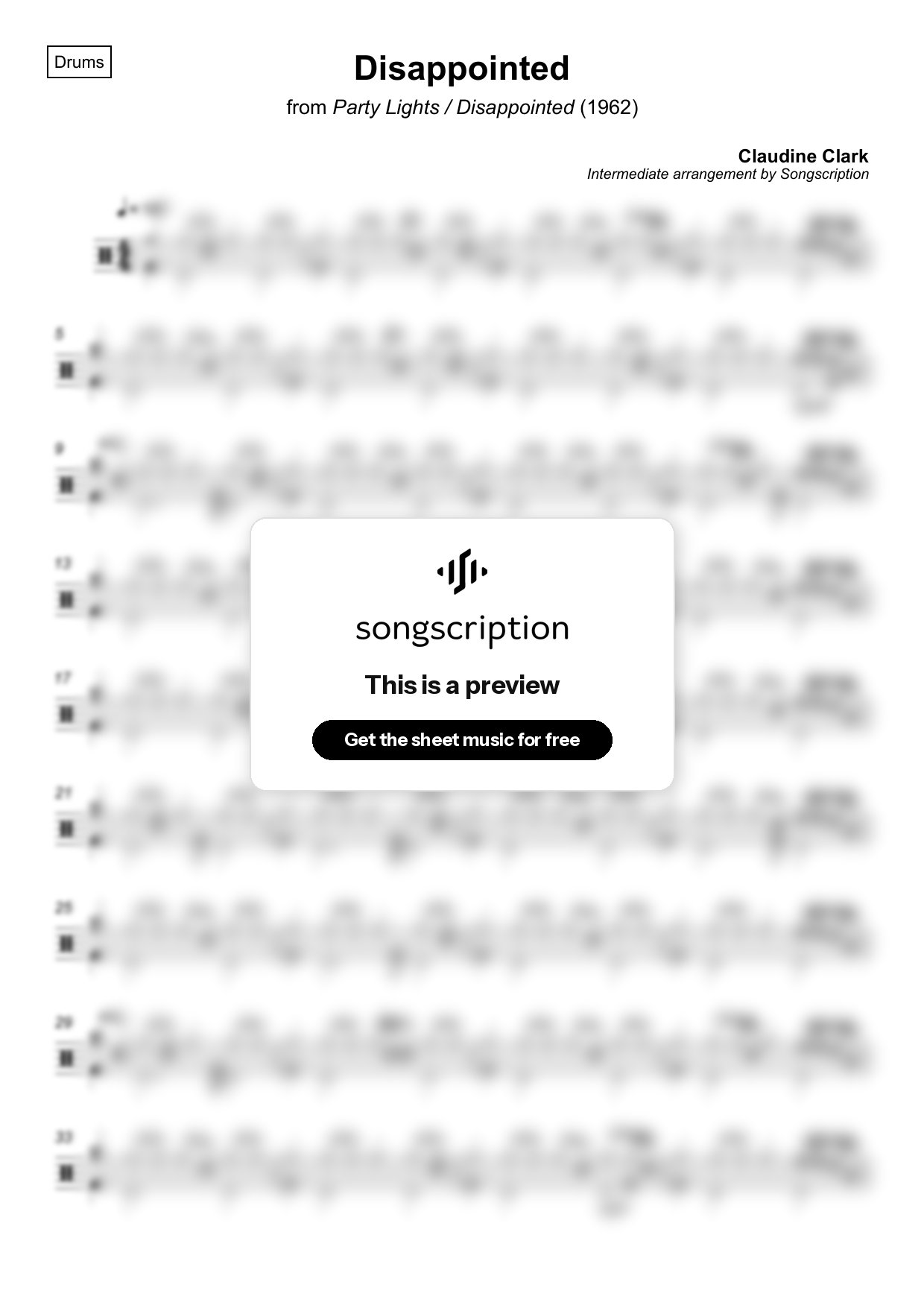 Intermediate Drums Sheet Music for "Disappointed" by Claudine Clark