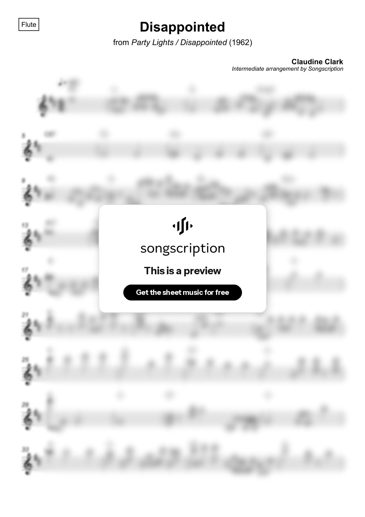 Intermediate Flute Sheet Music for "Disappointed" by Claudine Clark