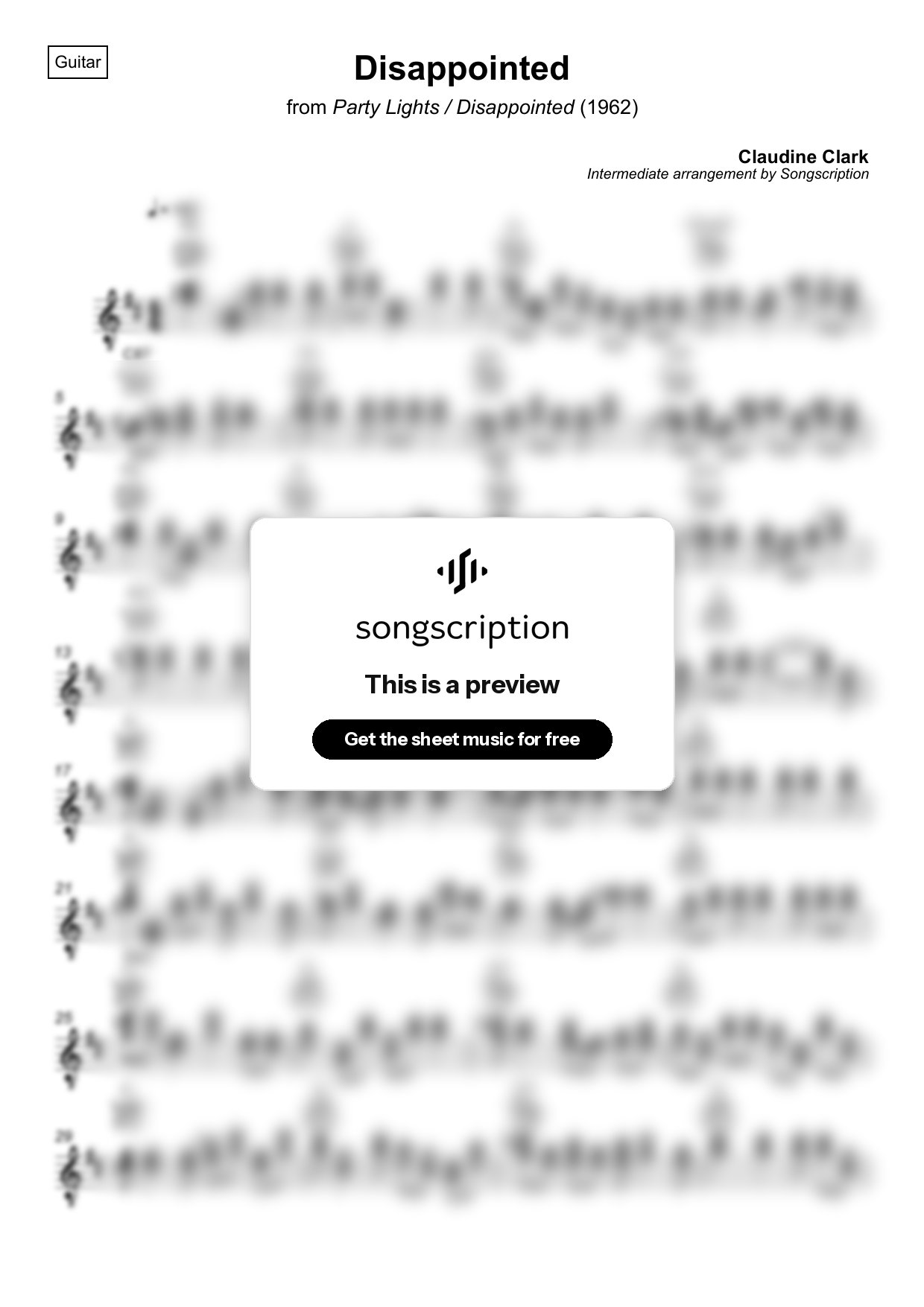 Intermediate Acoustic Guitar Sheet Music for "Disappointed" by Claudine Clark