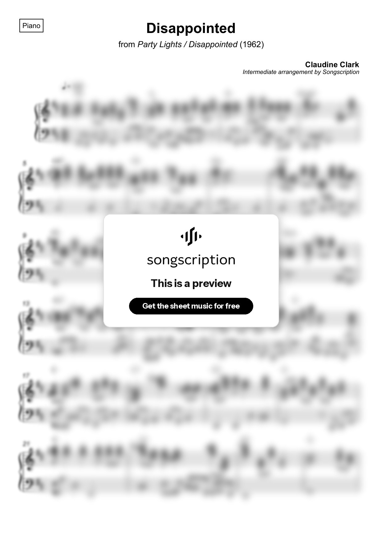 Intermediate Piano Sheet Music for "Disappointed" by Claudine Clark