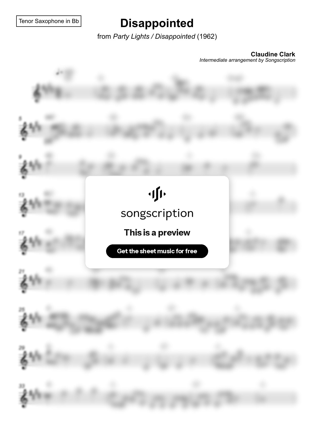 Intermediate Tenor Sax Sheet Music for "Disappointed" by Claudine Clark