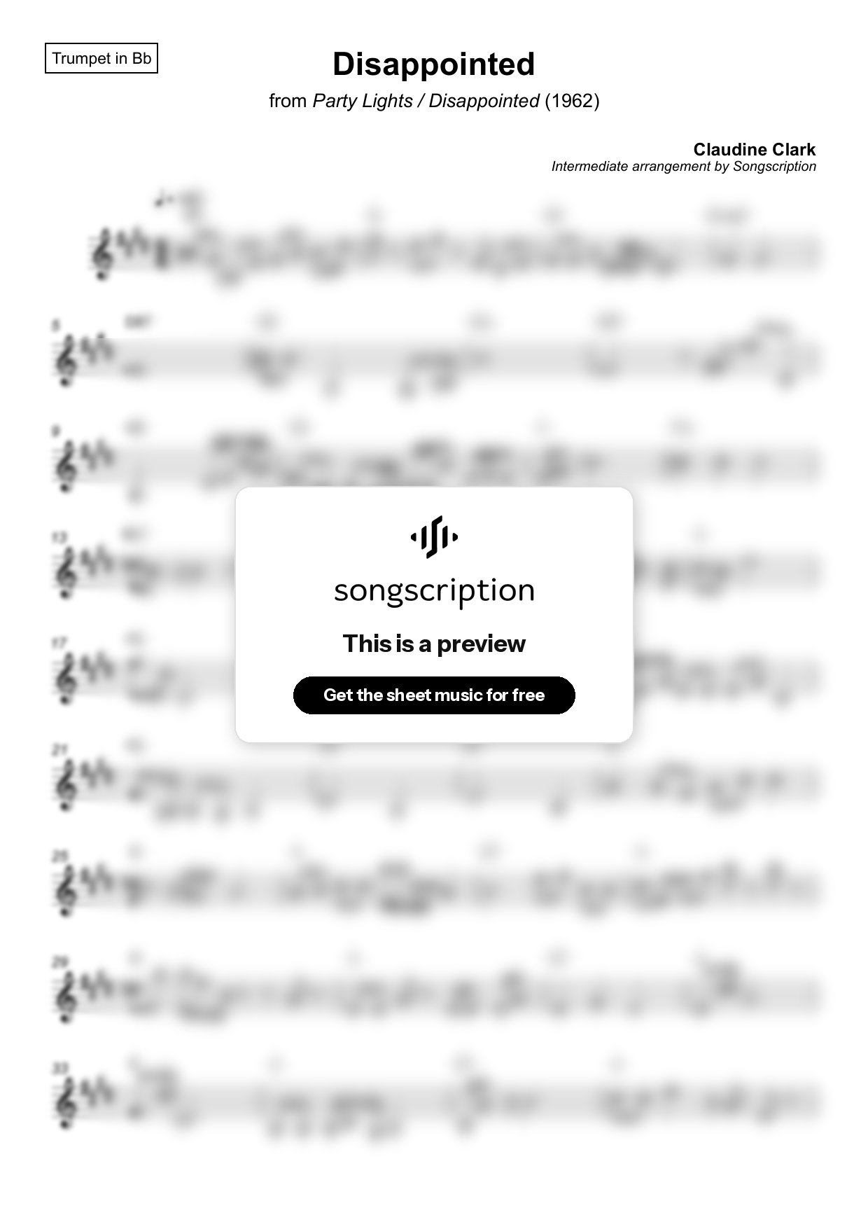 Intermediate Trumpet Sheet Music for "Disappointed" by Claudine Clark