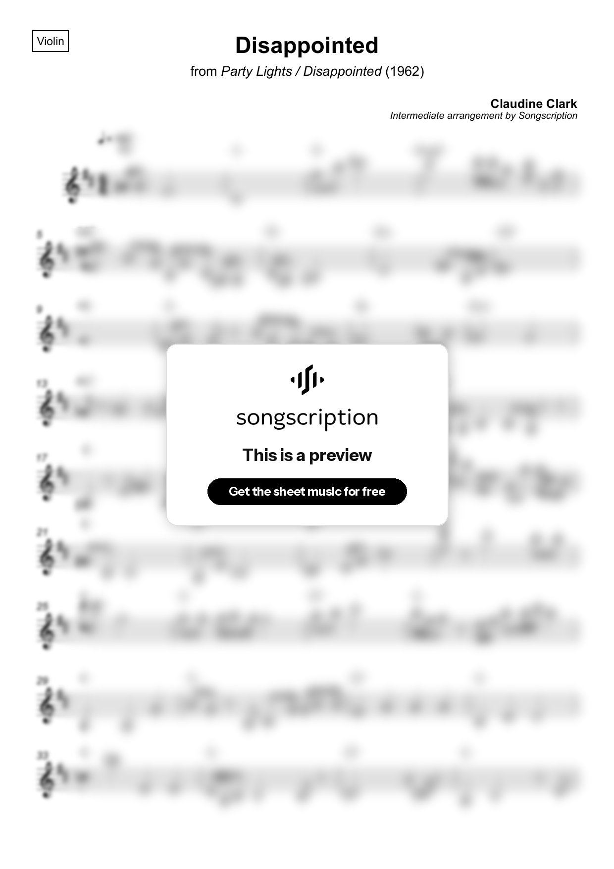 Intermediate Violin Sheet Music for "Disappointed" by Claudine Clark