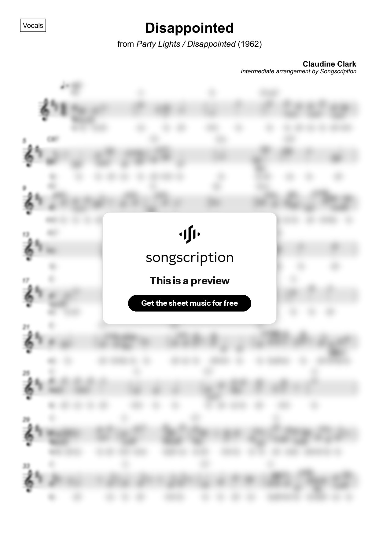 Intermediate Vocals Sheet Music for "Disappointed" by Claudine Clark