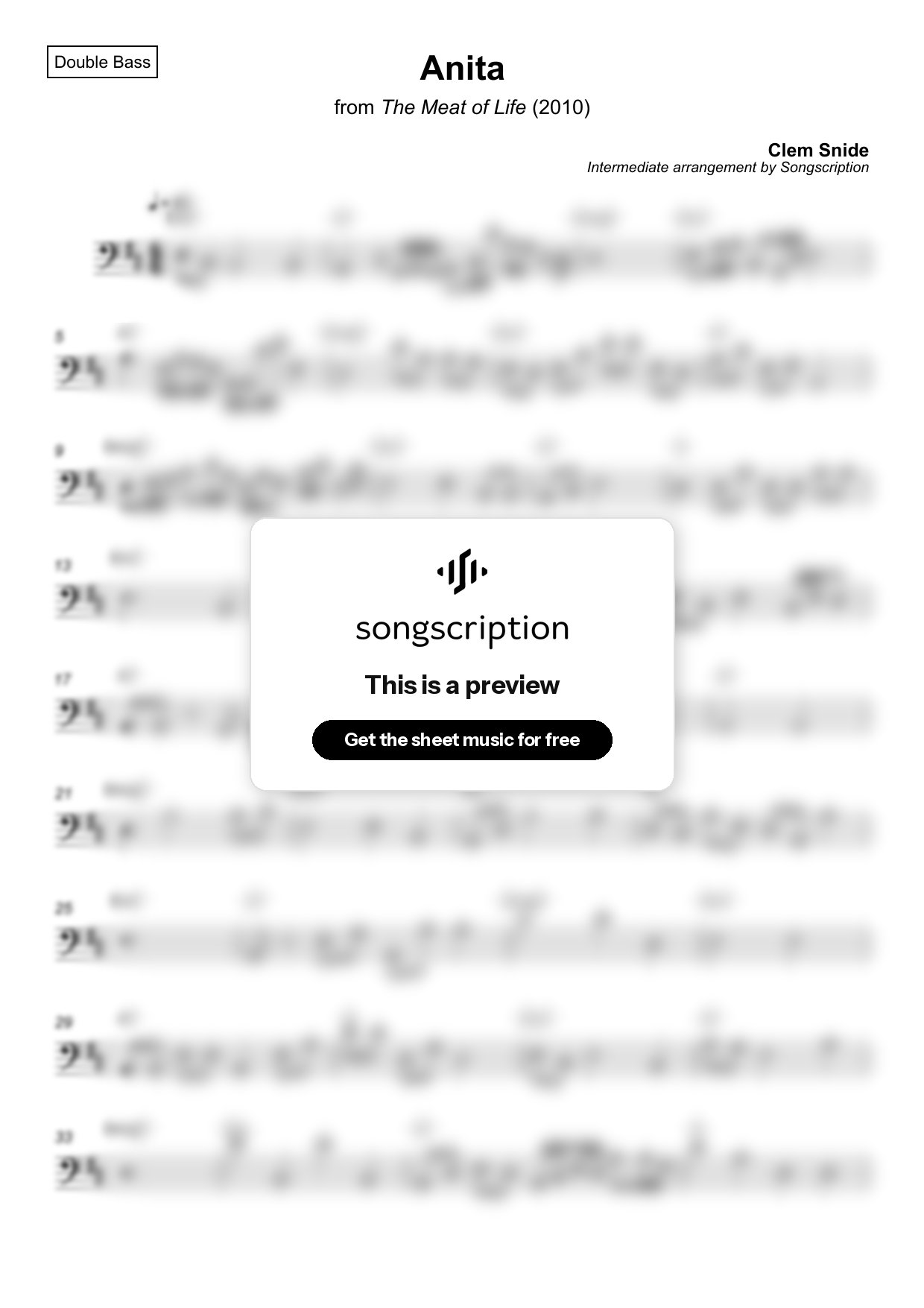 Intermediate Double Bass Sheet Music for "Anita" by Clem Snide