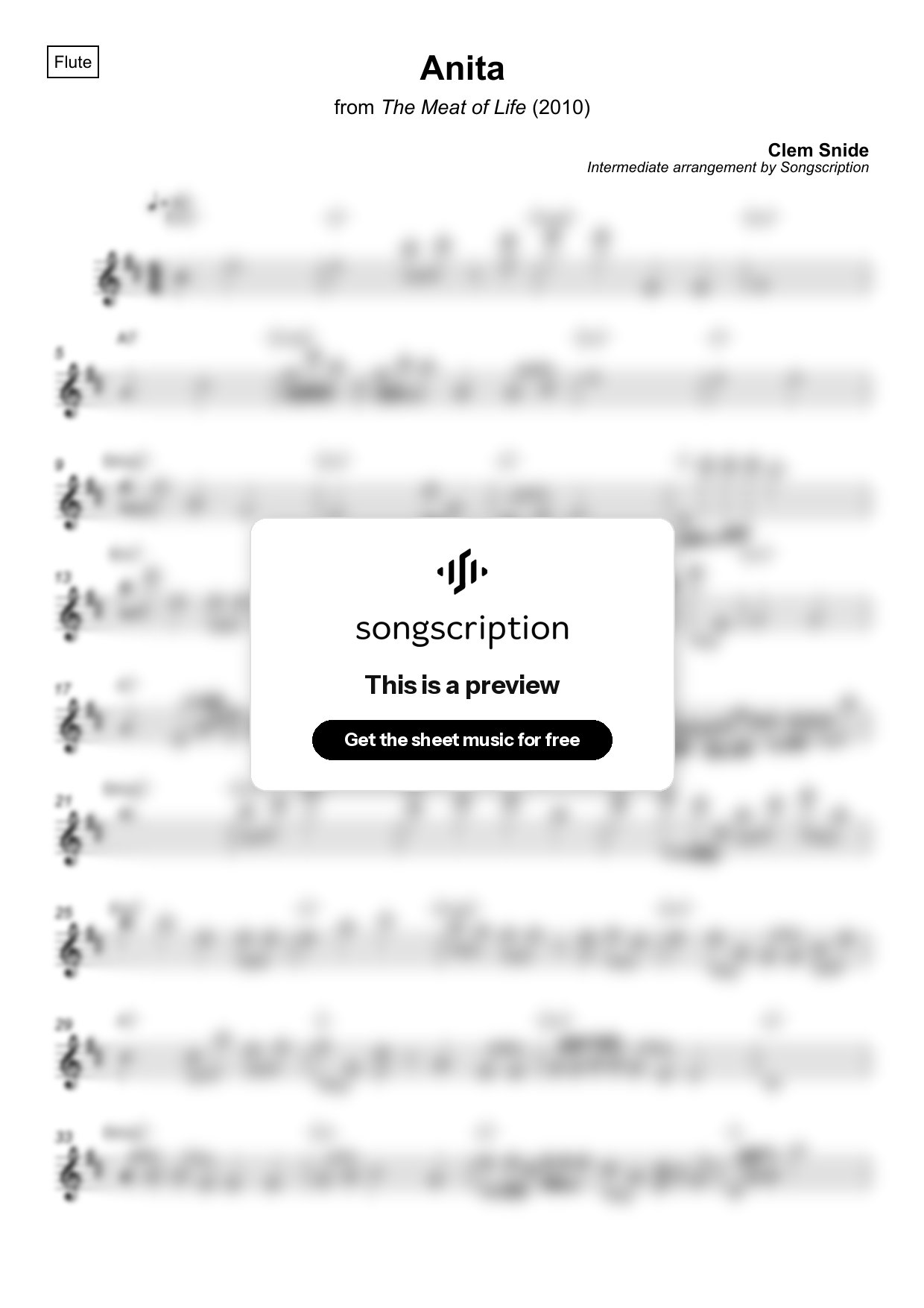Intermediate Flute Sheet Music for "Anita" by Clem Snide