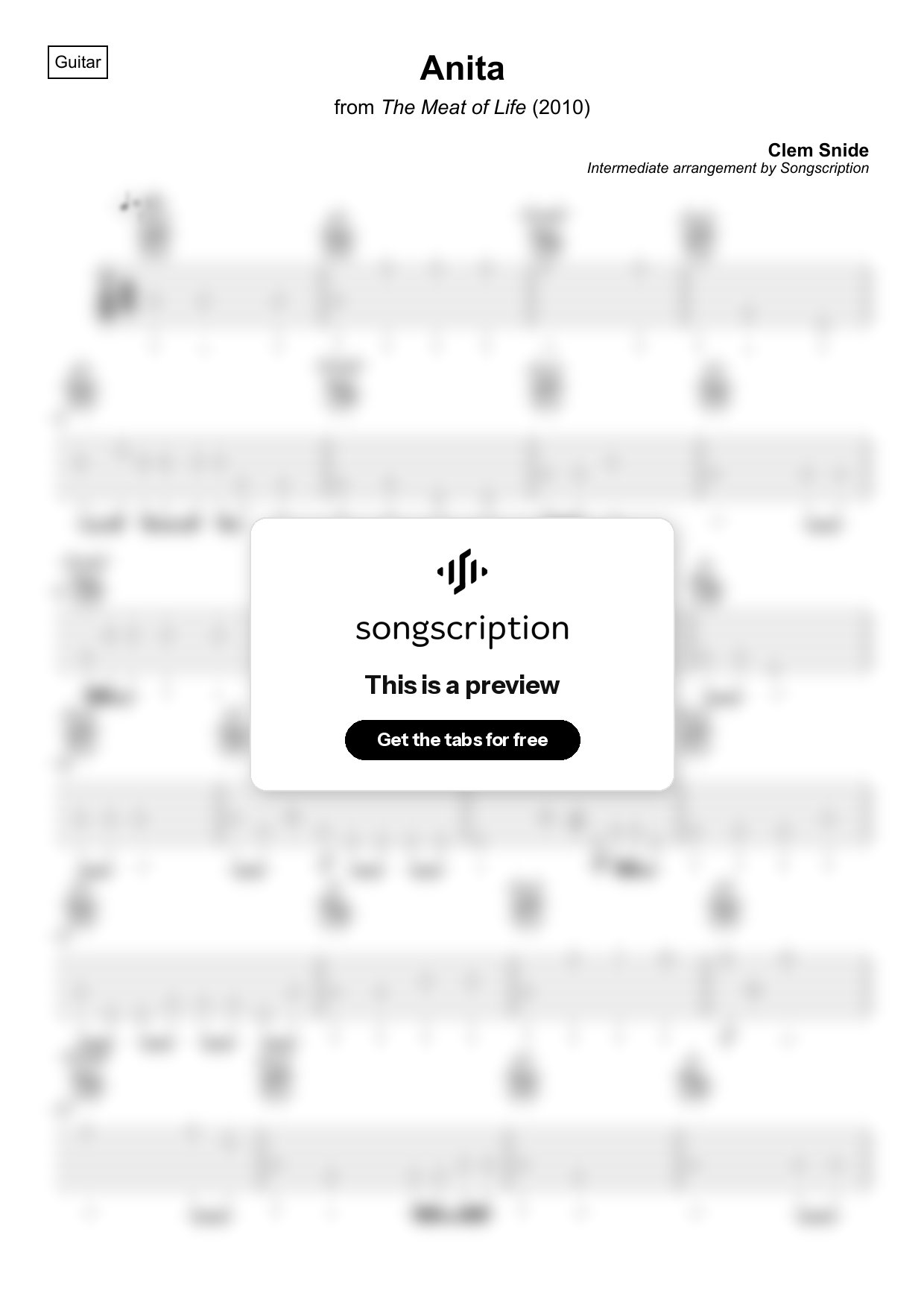 Intermediate Acoustic Guitar Tabs for "Anita" by Clem Snide