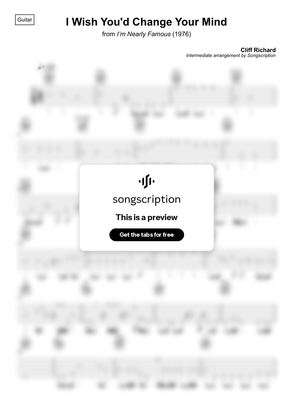 Intermediate Acoustic Guitar Tabs for "I Wish You'd Change Your Mind" by Cliff Richard