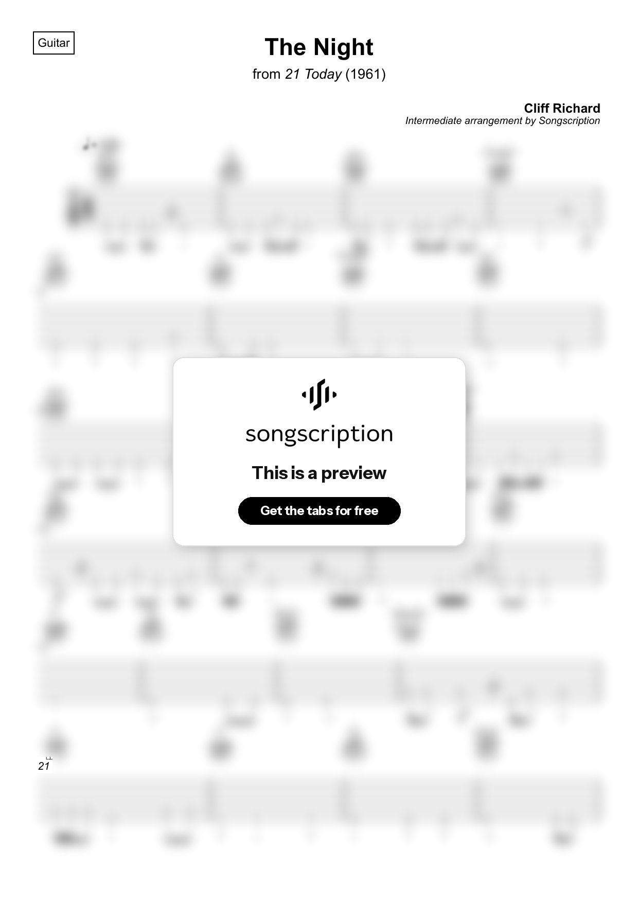 Intermediate Acoustic Guitar Tabs for "The Night" by Cliff Richard
