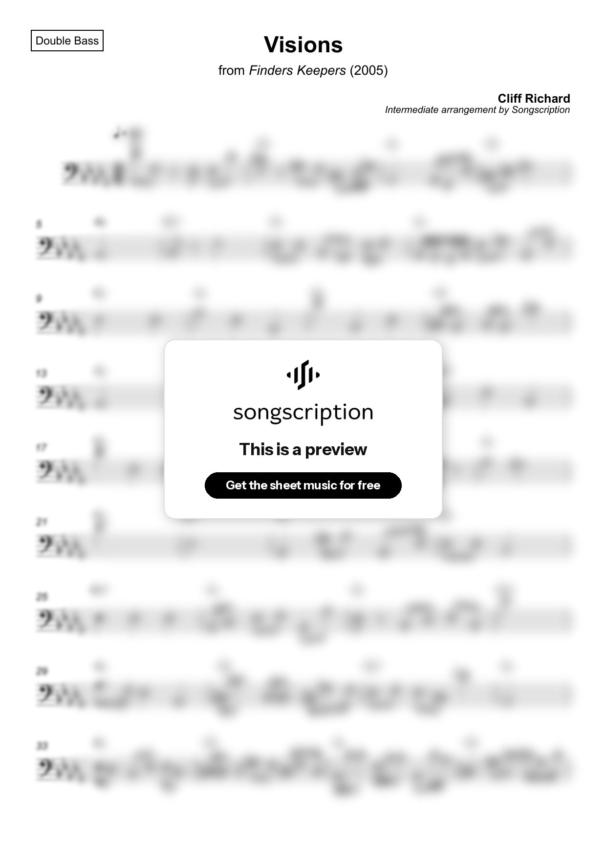 Intermediate Double Bass Sheet Music for "Visions" by Cliff Richard