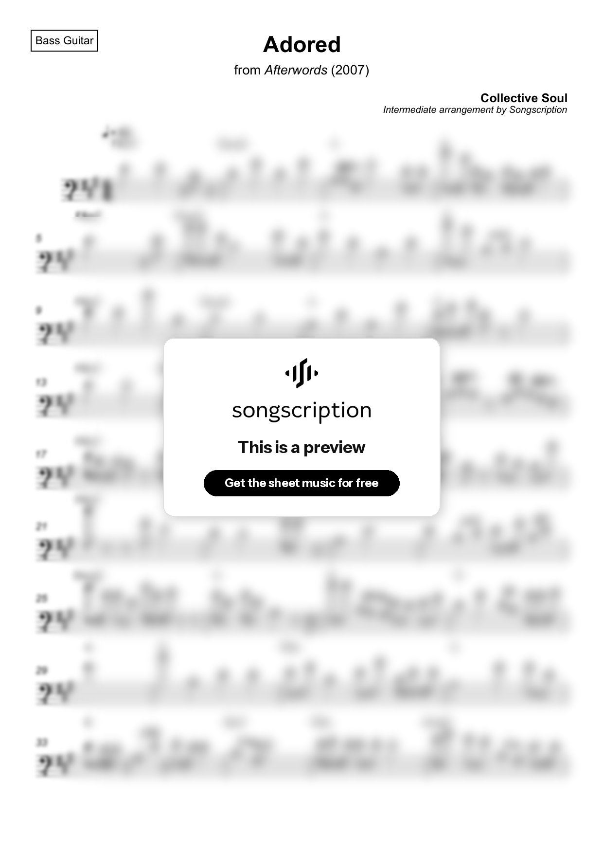 Intermediate Bass Guitar Sheet Music for "Adored" by Collective Soul