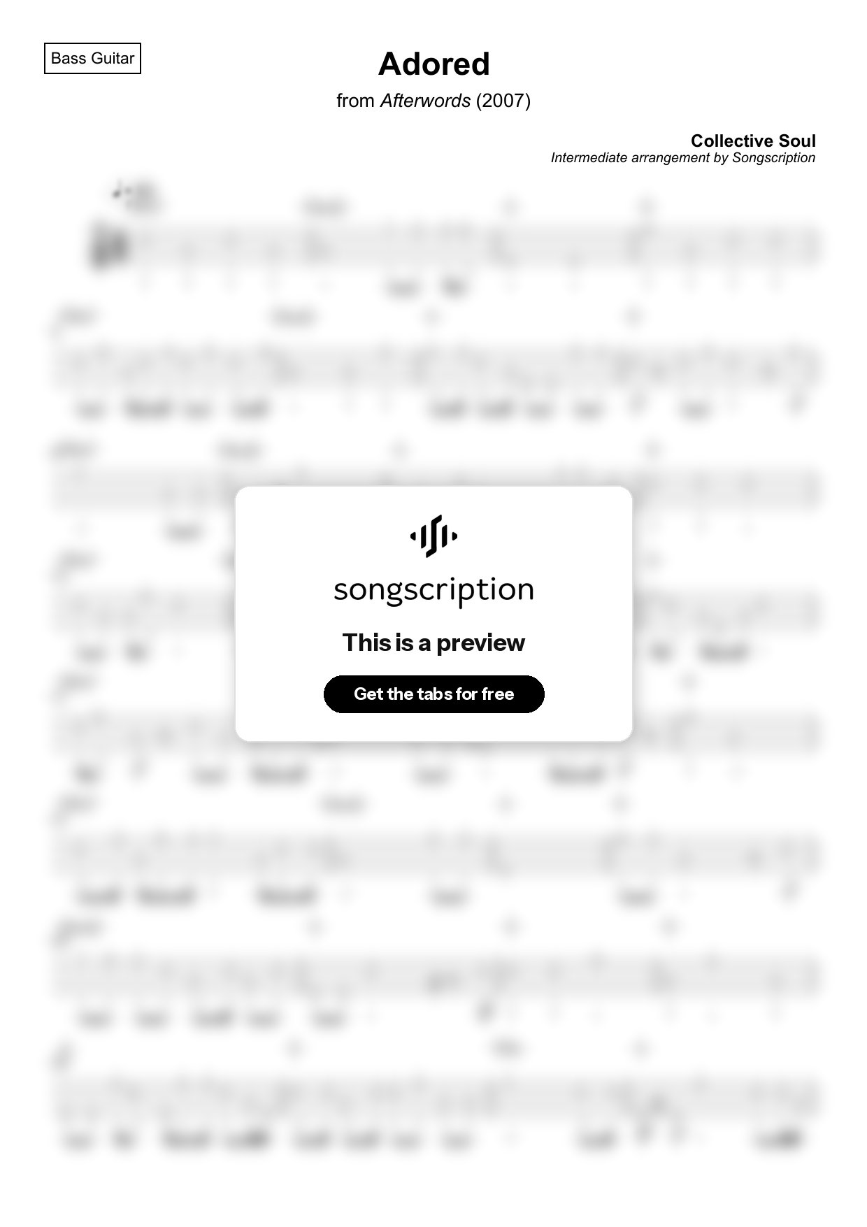 Intermediate Bass Guitar Tabs for "Adored" by Collective Soul
