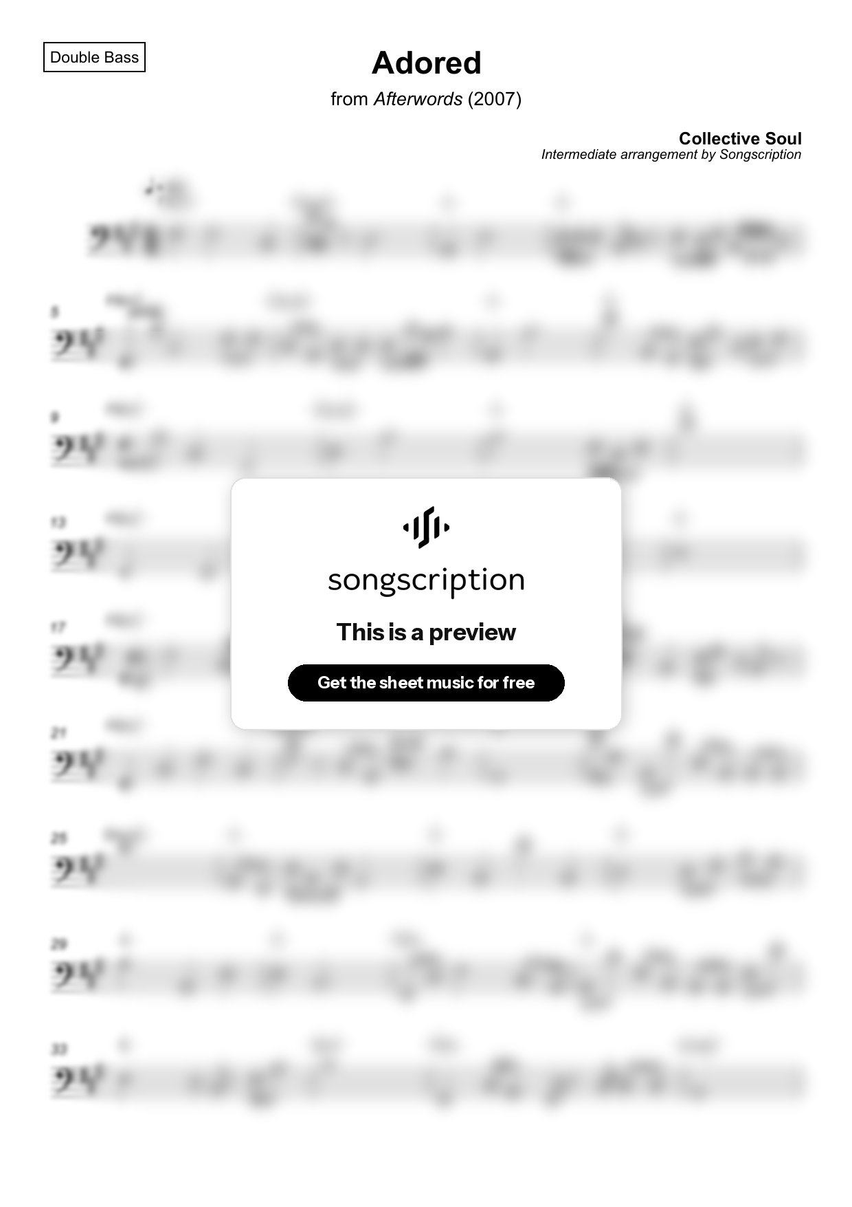 Intermediate Double Bass Sheet Music for "Adored" by Collective Soul