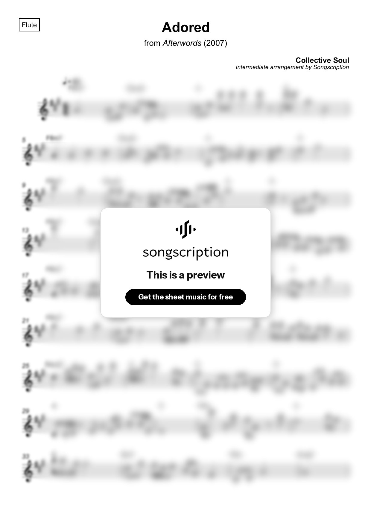 Intermediate Flute Sheet Music for "Adored" by Collective Soul