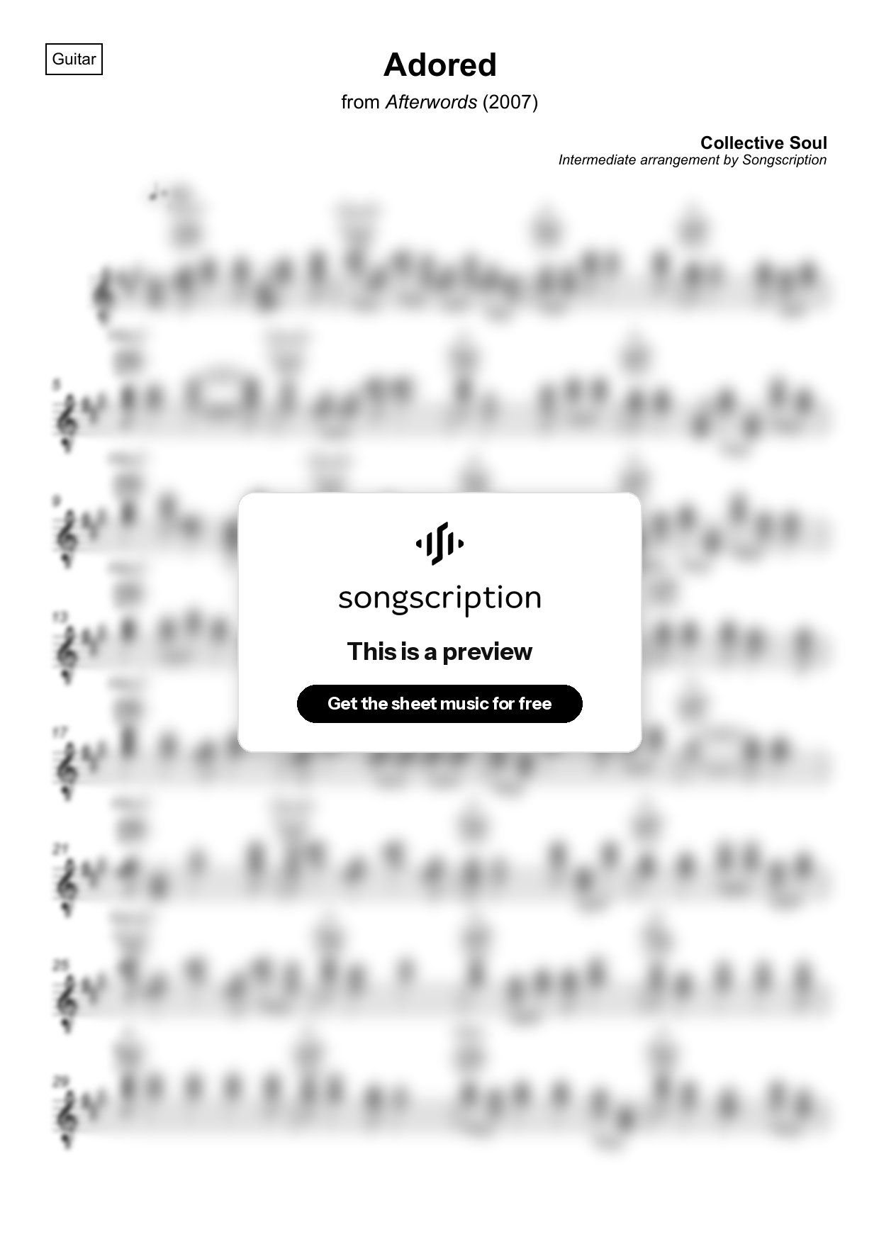 Intermediate Acoustic Guitar Sheet Music for "Adored" by Collective Soul