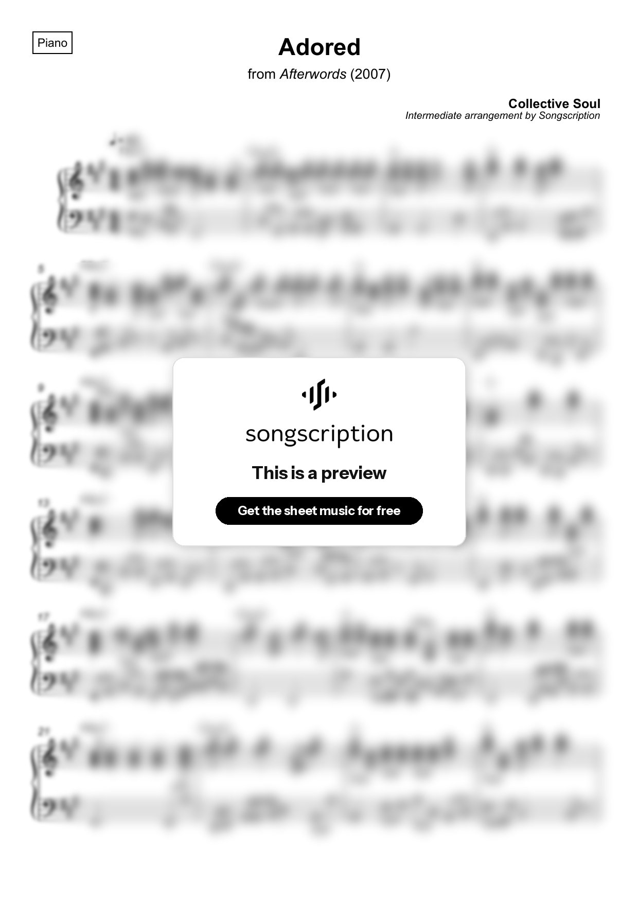 Intermediate Piano Sheet Music for "Adored" by Collective Soul