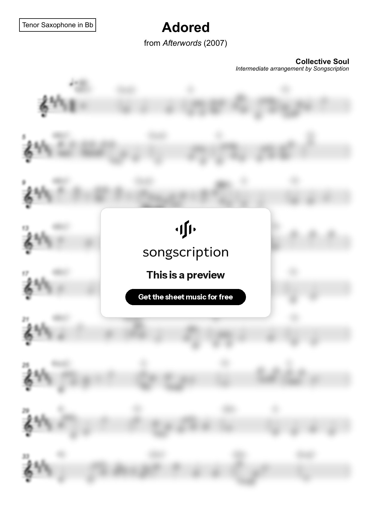 Intermediate Tenor Sax Sheet Music for "Adored" by Collective Soul