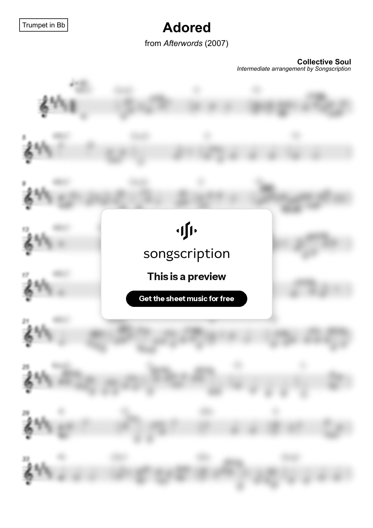 Intermediate Trumpet Sheet Music for "Adored" by Collective Soul