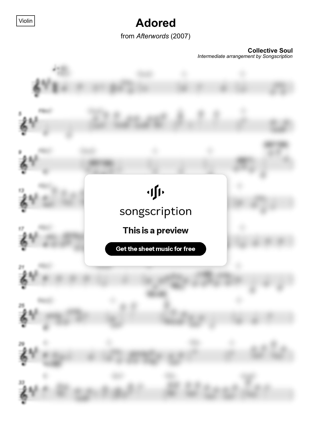 Intermediate Violin Sheet Music for "Adored" by Collective Soul